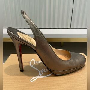 CHRISTIAN LOUBOUTIN HEELS STILETTO SLINGBACKS HORATIO 37.5 7 PEWTER RED BOTTOMS
